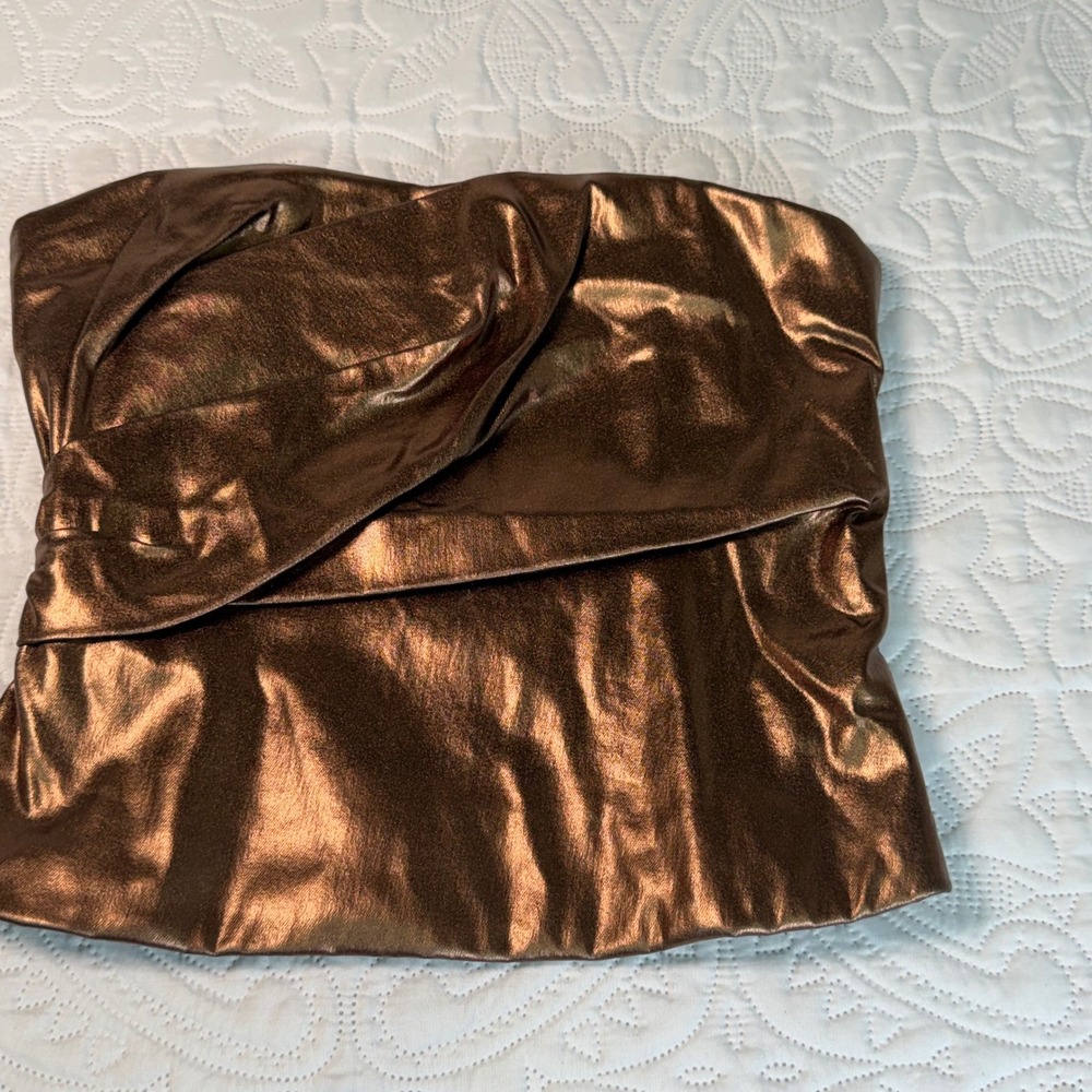 Zara Womens Metallic Bronze Strapless Draped Tube Top Copper‎ XS